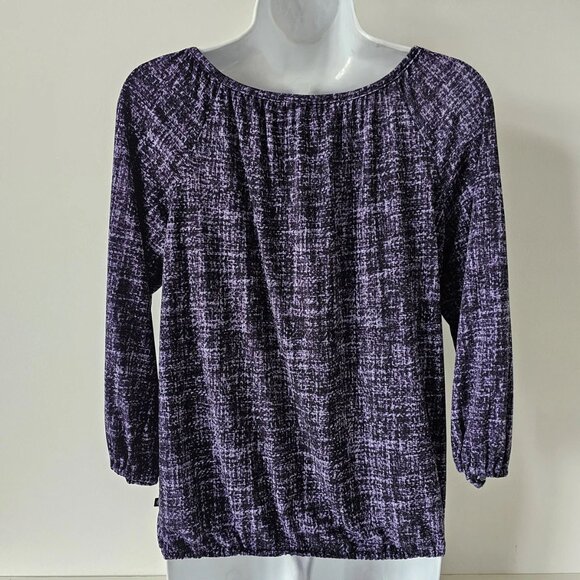 MICHAEL KORS Purple White Scoop Neck 3/4 Sleeve Jersey Top Small - Picture 5 of 5